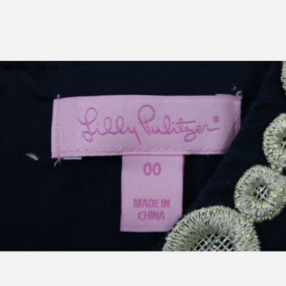 Lilly Pulitzer Womens Rosie Shift Dress Nave Gold Lace Embroidery Lined Size 00 - Picture 7 of 8